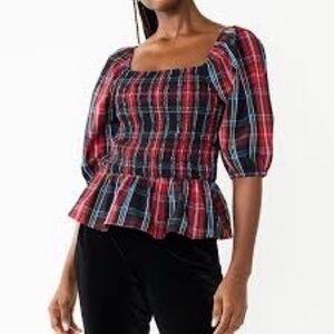 Draper James RSVP Red and Black Plaid Top, Size XL